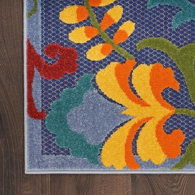 Nourison Home Aloha Navy Multicolor 7'10" x 10'6" Area Rug - Easy Clean, Non Shedding, Bed Room, Living Room, Dining Room, Kitchen (8' x 11')
