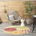 Nourison Home Aloha Indoor/Outdoor Red Multi Colored 4' x Round Area Rug, Tropical, Botanical, Easy Cleaning, Non Shedding, Bed Room, Living Room, Dining Room, Deck, Backyard, Patio (4 Round)