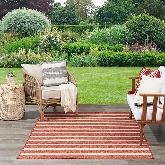 Nourison Home Positano Terracotta Ivory 9' x 12' Area Rug - Easy Clean, Non Shedding, Bed Room, Living Room, Dining Room, Kitchen (9' x 12')