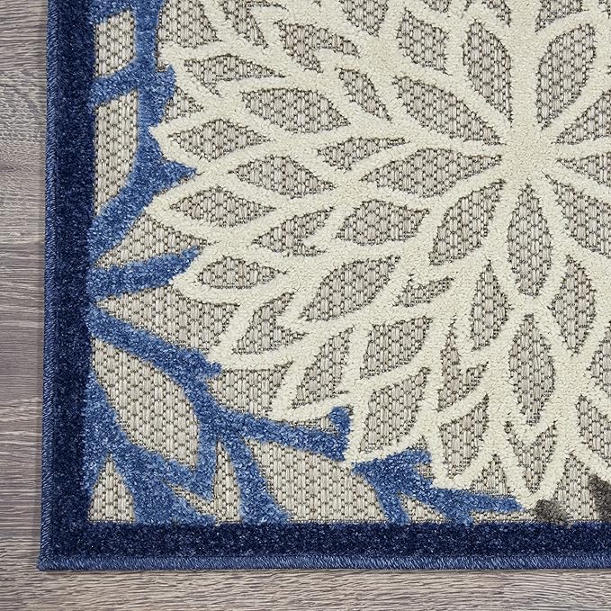 Nourison Home Aloha Indoor/Outdoor Blue/Multicolor 3'6" x 5'6" Area Rug, Tropical, Botanical, Easy Cleaning, Non Shedding, Bed Room, Living Room, Dining Room, Deck, Backyard, Patio (3x5)