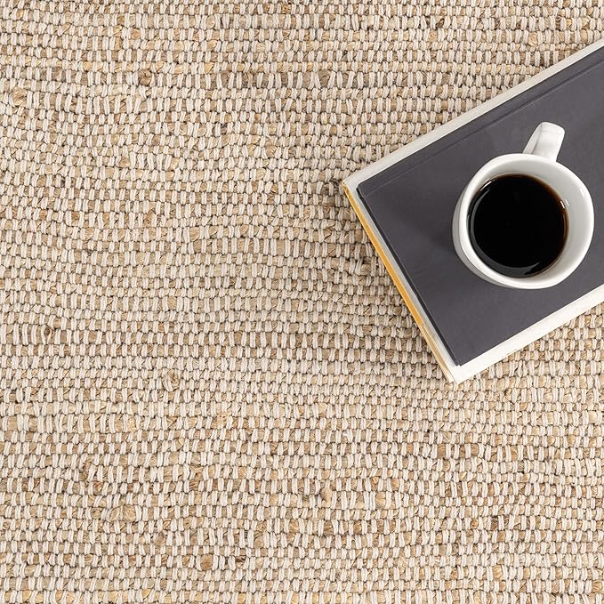 nuLOOM 2'6" x 8' Elfriede Jute & Cotton Hand Woven Area Rug, Natural, Solid Rustic Farmhouse Style, Weaved Design, Natural Fiber, For Bedroom, Living Room, Dining Room, Hallway, Office, Entryway