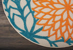 Nourison Home Aloha Indoor/Outdoor Multicolor 4' x Round Area Rug, Tropical, Botanical, Easy Cleaning, Non Shedding, Bed Room, Living Room, Dining Room, Deck, Backyard, Patio (4 Round)