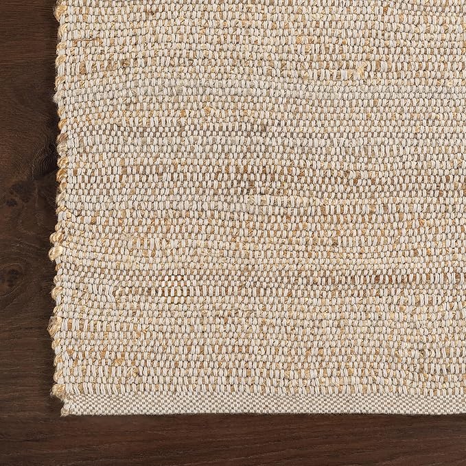 nuLOOM 6 Round Elfriede Jute & Cotton Hand Woven Area Rug, Natural, Solid Rustic Farmhouse Style, Weaved Design, Natural Fiber, For Bedroom, Living Room, Dining Room, Hallway, Office, Entryway