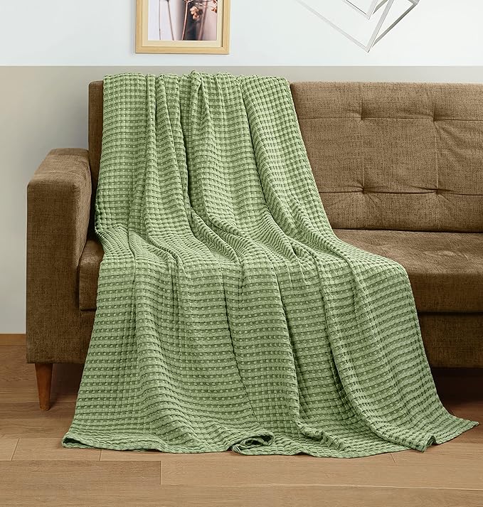 Utopia Bedding Sage Green 100% Cotton Waffle Blanket 300 GSM [Twin - 90x72 Inch] Soft Lightweight Breathable Bed Blanket for All Season