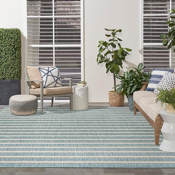 Nourison Home Positano Aqua Ivory 9' x 12' Area Rug - Easy Clean, Non Shedding, Bed Room, Living Room, Dining Room, Kitchen (9' x 12')