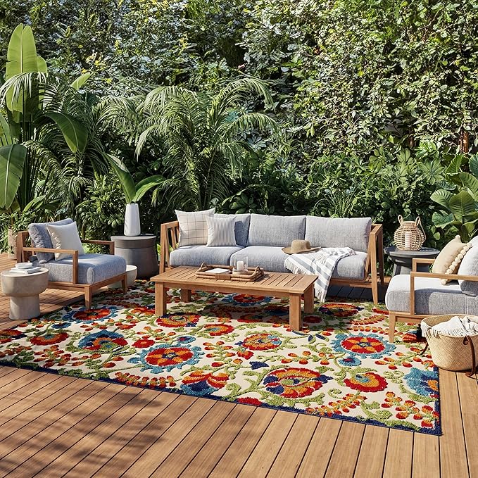 Nourison Home Aloha Multicolor 9' x 12' Area Rug - Easy Clean, Non Shedding, Bed Room, Living Room, Dining Room, Kitchen (9' x 12')