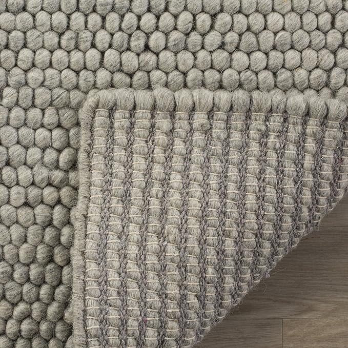 SAFAVIEH Natura Collection Area Rug - 12' Round, Silver, Handmade Wool Blend, Textured Design, Ideal for Living Room, Bedroom, Dining Space (NAT620C)