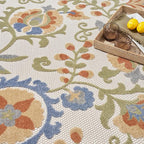 Nourison Home Aloha Ivory Blue 5'3" x 7'5" Area Rug - Easy Clean, Non Shedding, Bed Room, Living Room, Dining Room, Kitchen (5' x 8')