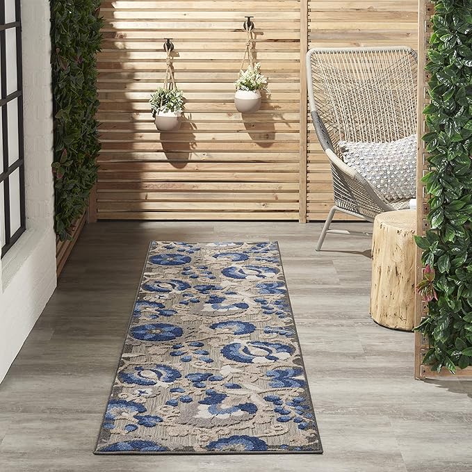 Nourison Home Aloha Natural Blue 2'3" x 10' Area Rug - Easy Clean, Non Shedding, Bed Room, Living Room, Dining Room, Kitchen (10' Runner)