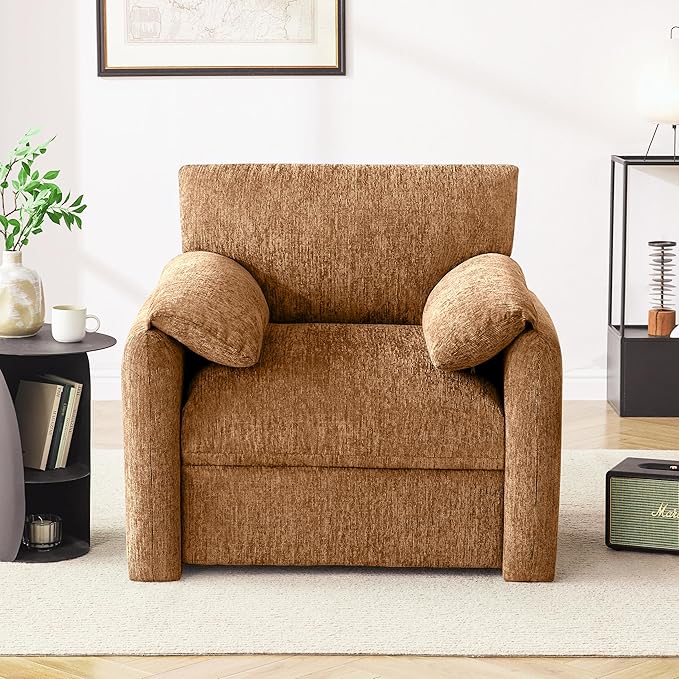 Chenille Oversized Armchair, 38.6'" Wide Accent Chairs for Living Room & Bedroom Modern Lounge Chair, Upholstered Mid-Century Reading Chair (Rustic Bronzing Cloth, 1 Pack)