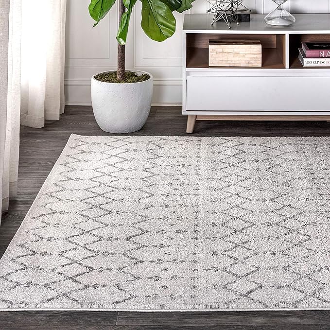 JONATHAN Y Boho Vintage Diamond Cream/Gray Indoor Area Rug 5X8 ft, Moroccan Hype for Living Room, Bedroom, Kitchen, Office, Easy-Cleaning, High Traffic, Pet-Friendly, Non-Shedding (MOH101B-5)
