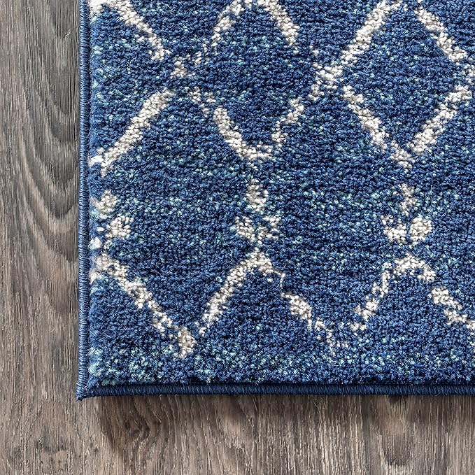 JONATHAN Y Boho Vintage Diamond Blue/White Runner Rug 2X8 ft, Moroccan Hype for Living Room, Bedroom, Kitchen, Office, Easy-Cleaning, High Traffic, Pet-Friendly, Non-Shedding (MOH101A-28)