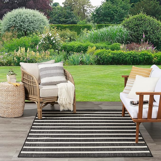 Nourison Home Positano Black Ivory 5' x 7' Area Rug - Easy Clean, Non Shedding, Bed Room, Living Room, Dining Room, Kitchen (5' x 7')