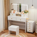 Vanity Desk with Upgraded Silent Slides, 3-Piece Makeup Vanity with Movable Storage Cabinet, Golden Handles 8 Drawers and 3 Ligh