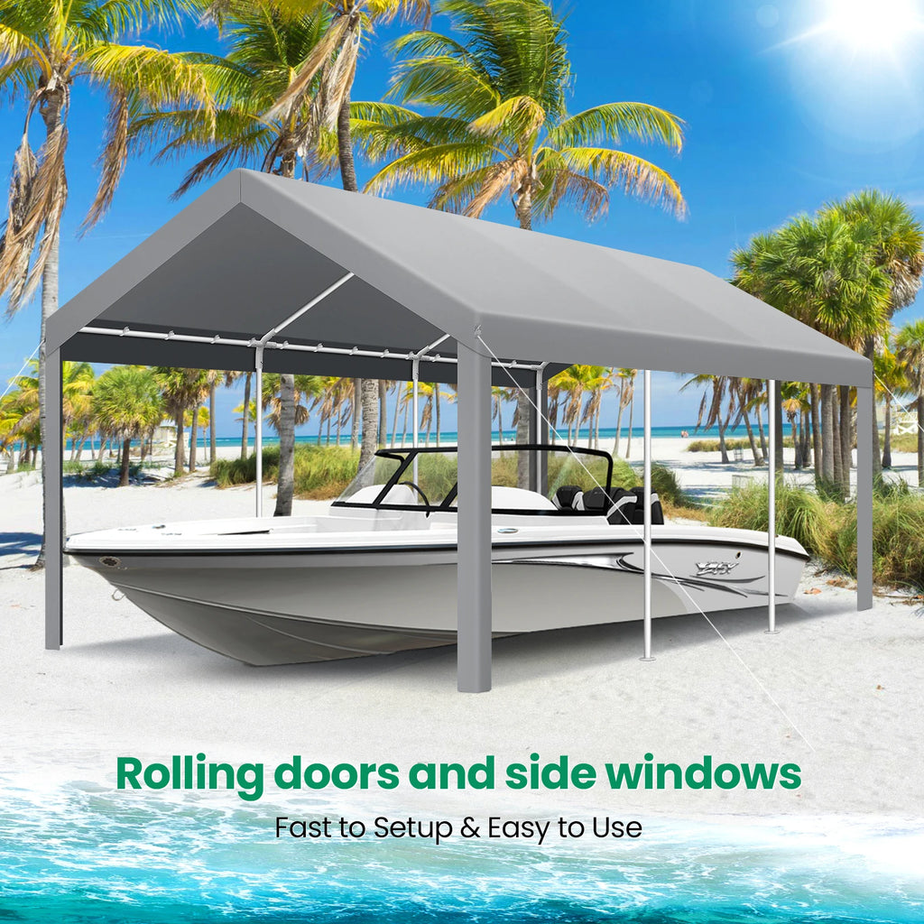 Carports 10x20ft Heavy Duty Car Tent Garage,Galvanized Frame Car Canopy Outdoor with Windproof Ropes&Sandbags for Car,Truck,Boat