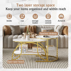 Anajqaqia Round Coffee Table set of 2, Modern Sofa Table, Side Table with Metal Frame, Marble Texture Design, for Living Room
