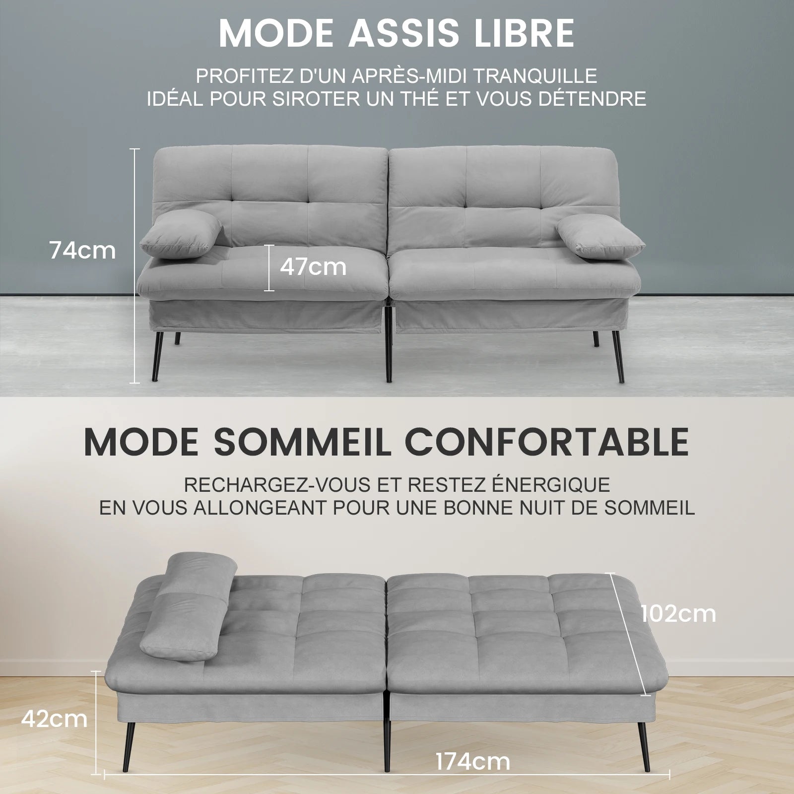 COMHOMA Fold-out Futon Cover Sofa Sleeper Sleeper Fits Corner Sofa 3-Seater Guest Sofa with Adjustable Backrest fabric