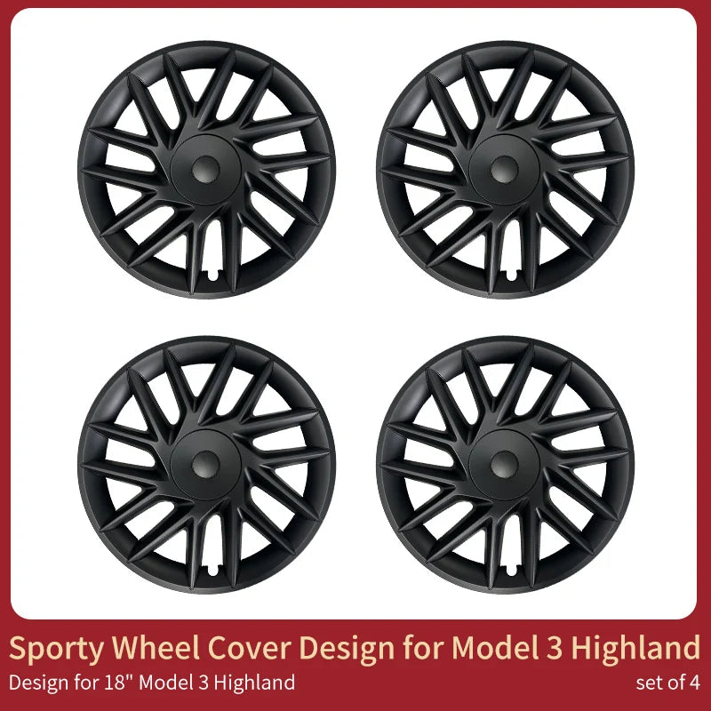 4PCS HubCaps New Model 3 Highland 2023-2025 18Inch Sporty Wheel Cap Full Rim Cover For Tesla Replacement Automobile Accessories