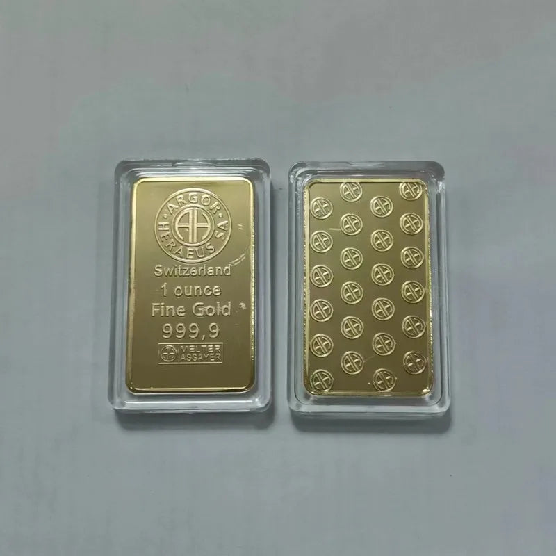 New 24K Gold Plated Swiss 1 OZ  Argor-Heraeus Gold Bar Replica Gold Bullion Gold Coin Gifts Coin Bullion Collection