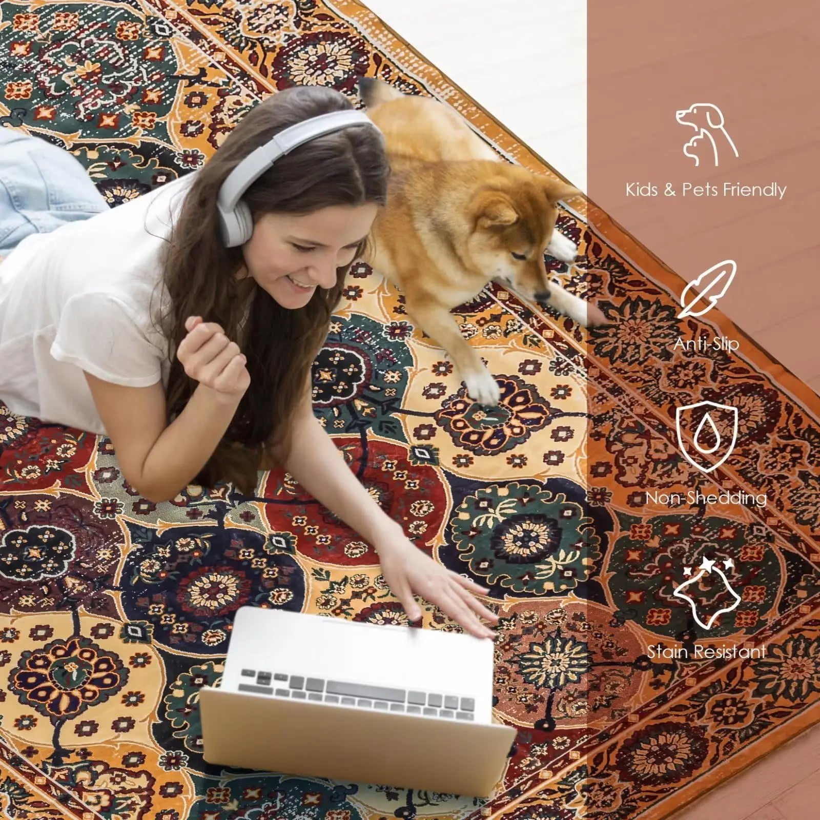 Orhopui Washable Rug,Non-Slip Backing Soft Stain Resistant Non-Shedding for Living Room Bedroom Kitchen Home Office