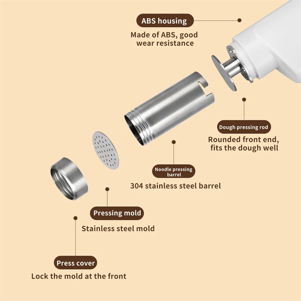 Electric Manual Noodle Maker 1500 Mah Capacity Battery Handheld Electric Noodle Maker 5 Pressing Dies 5 Accessories