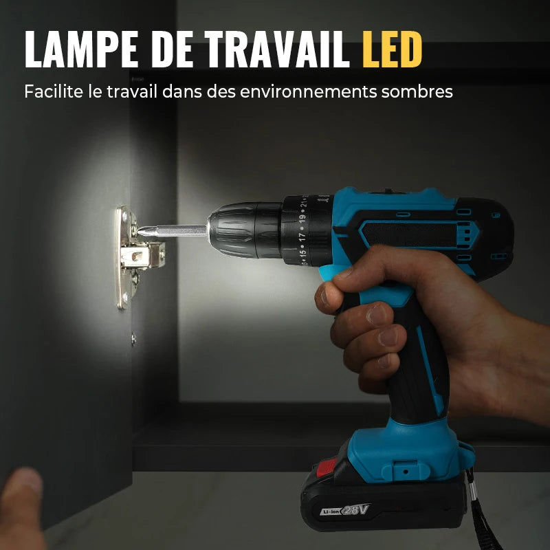 1350rpm Speed Cordless Impact Drill High-power Rechargeable Electric Drill Lithium Battery Multifunctional Screwdriver