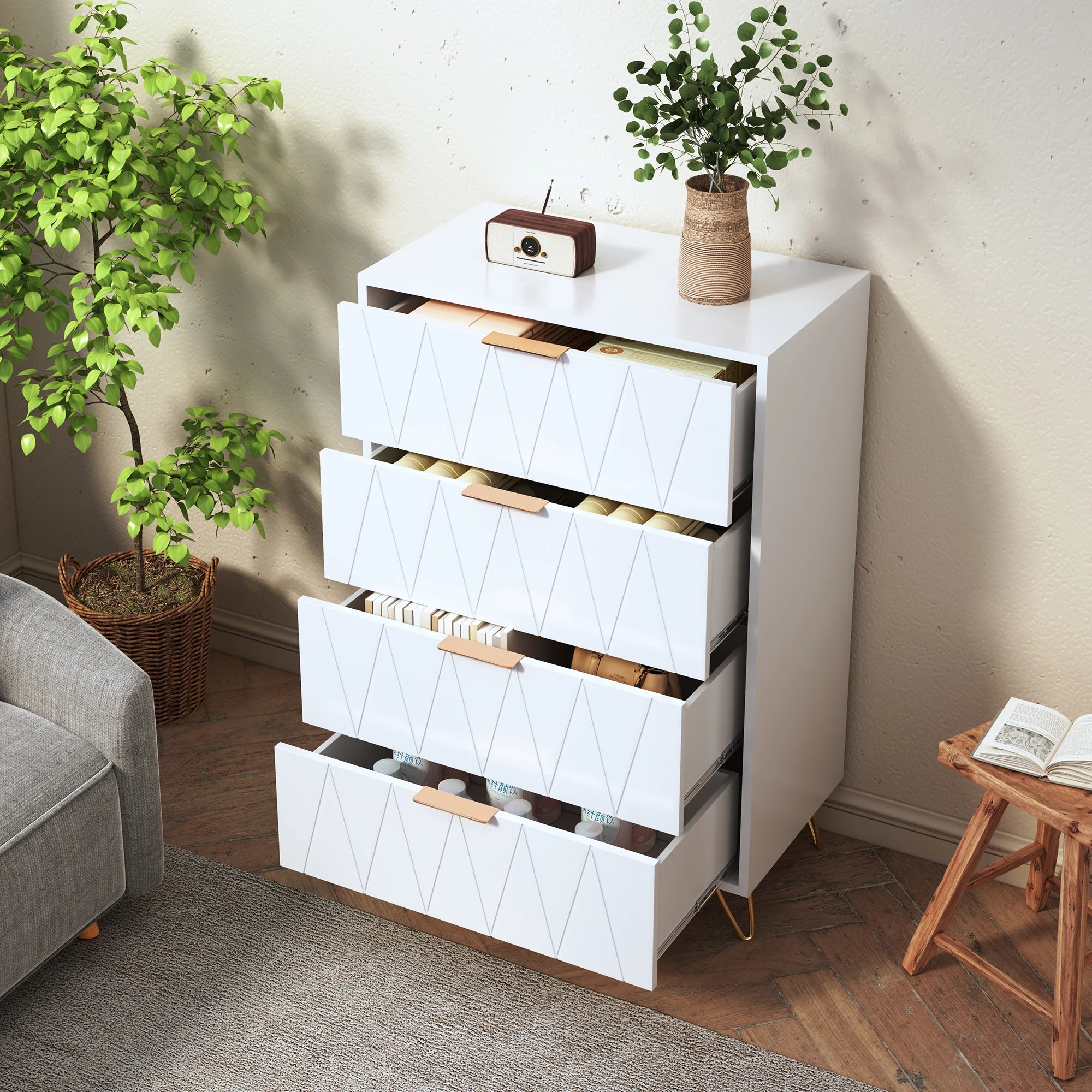 ROSAHQNDA 6-drawer chest of drawers, 4-drawer dresser, modern storage cabinet with metal legs, creative MDF storage cabinet