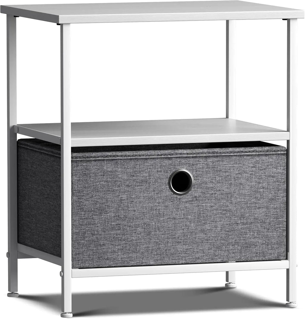 Nightstand 1-Drawer Shelf Storage - Bedside Furniture & End Table Chest Dresser with Steel Frame, Wood Top & Easy Pull Fabric Bi