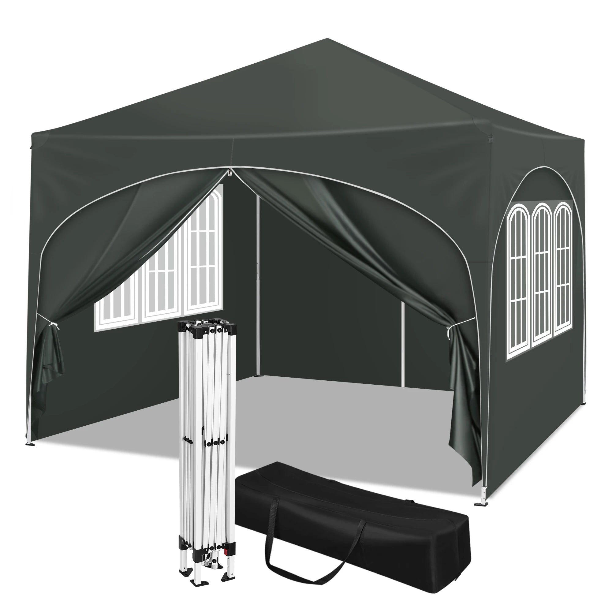 3x3m Folding Gazebo with 4 Side Walls Height-Adjustable Party Tent Water-Repellent UV Protection for Garden Camping Picnic