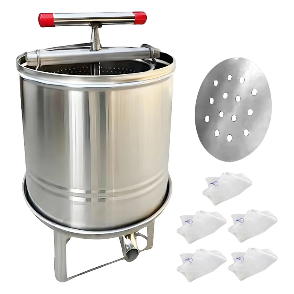 Honey Press Machine with Cover Manual Metal Honey Extractor Beekeeper Equipment Portable for Household Farmhouse Beekeeping