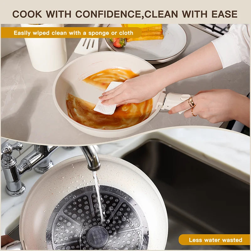 Astercook 21-Piece Non-Stick Ceramic Cookware Set with Sensor Handles, Milky White Pots and Pans Set