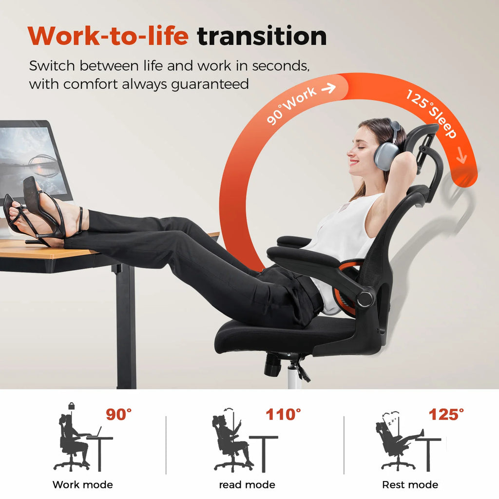 Comhoma Office Chair Ergonomic Desk Chair with Flip-Up Armrests, 3D Headrest Executive Desk Chair Comfy