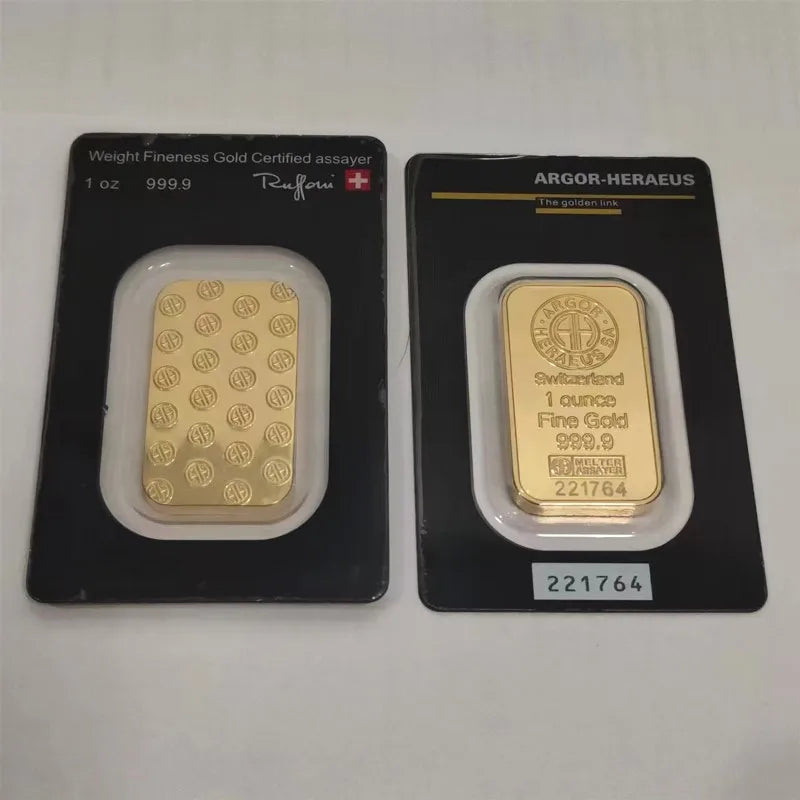 New 24K Gold Plated Swiss 1 OZ  Argor-Heraeus Gold Bar Replica Gold Bullion Gold Coin Gifts Coin Bullion Collection