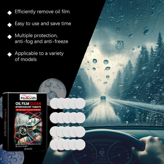 Homonth 20pcs Car Window Oil Film Remover Windshield Cleaner Auto Glass Polishing Stains Remove Wiper Fluid Tablets Car Care