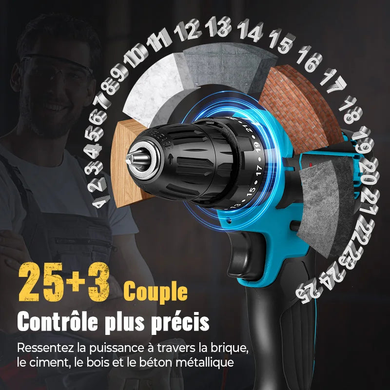 1350rpm Speed Cordless Impact Drill High-power Rechargeable Electric Drill Lithium Battery Multifunctional Screwdriver