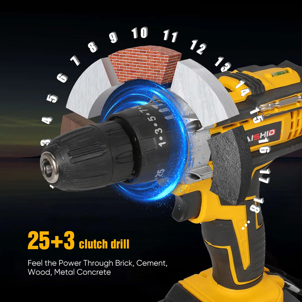 21V Cordless Impact Drill Electric Screwdriver Electric Hammer Drill Mini Wireless Hand Drill Lithium-Ion Battery Power Tools
