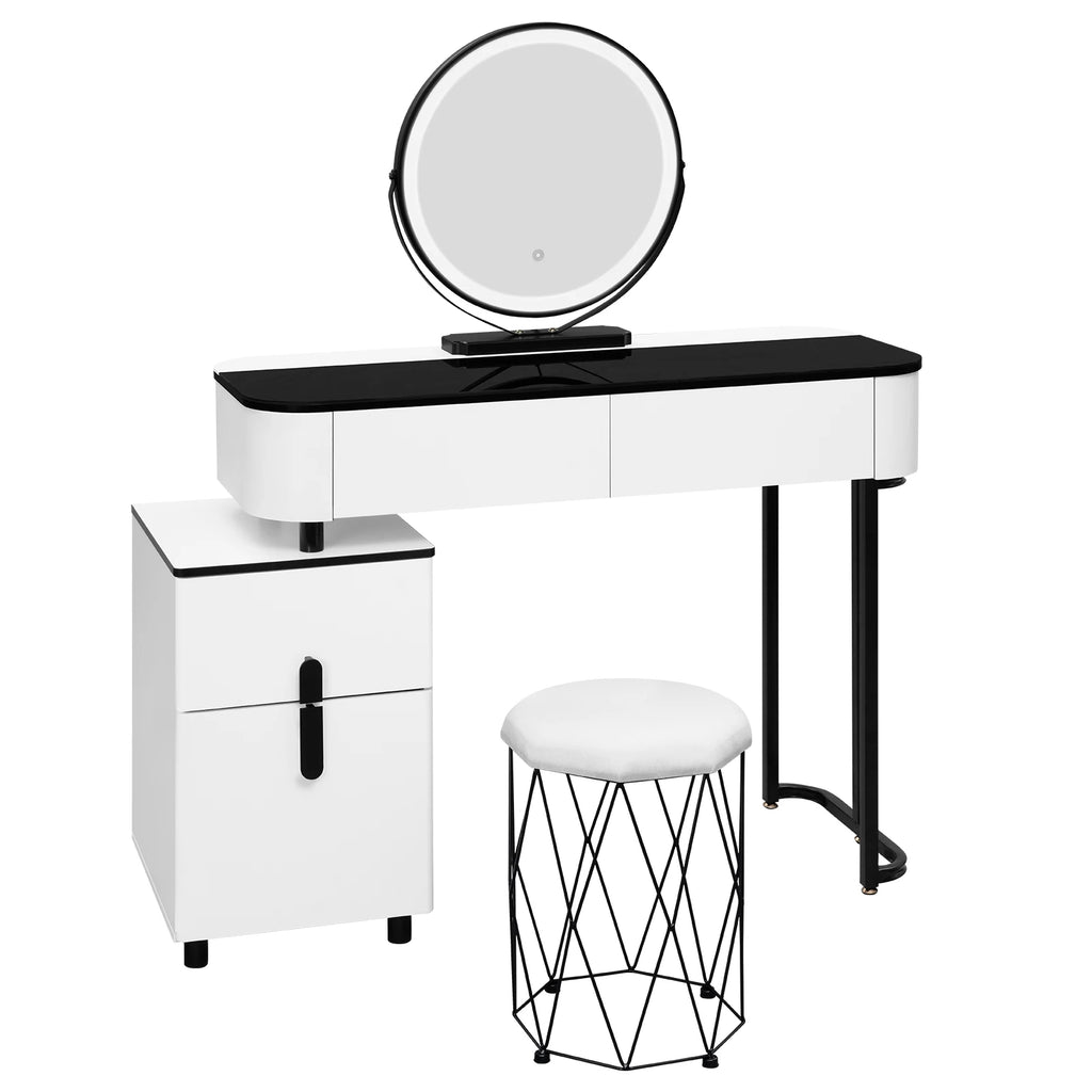 WOLTU 1Set Modern Dressing Table with LED Lighting 3 Colors Girls Women Vanity Cosmetic Table Drawers 1 Side Cabinet