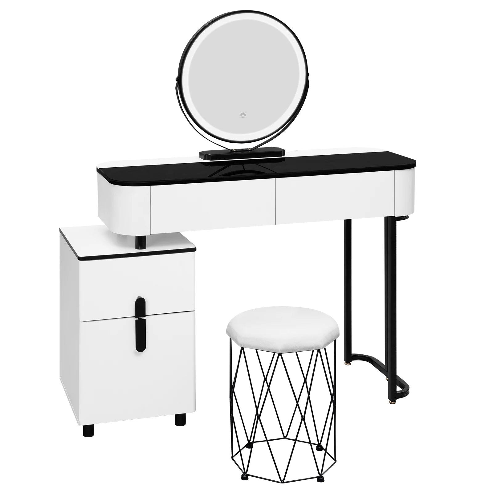 WOLTU 1Set Modern Dressing Table with LED Lighting 3 Colors Girls Women Vanity Cosmetic Table Drawers 1 Side Cabinet