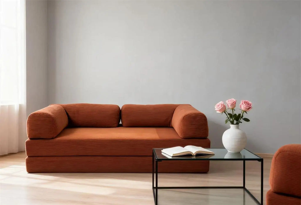 EU warehouse European retro high-end corduroy sofa vacuum compression folding sofa bed can be customized living room bedroom fur