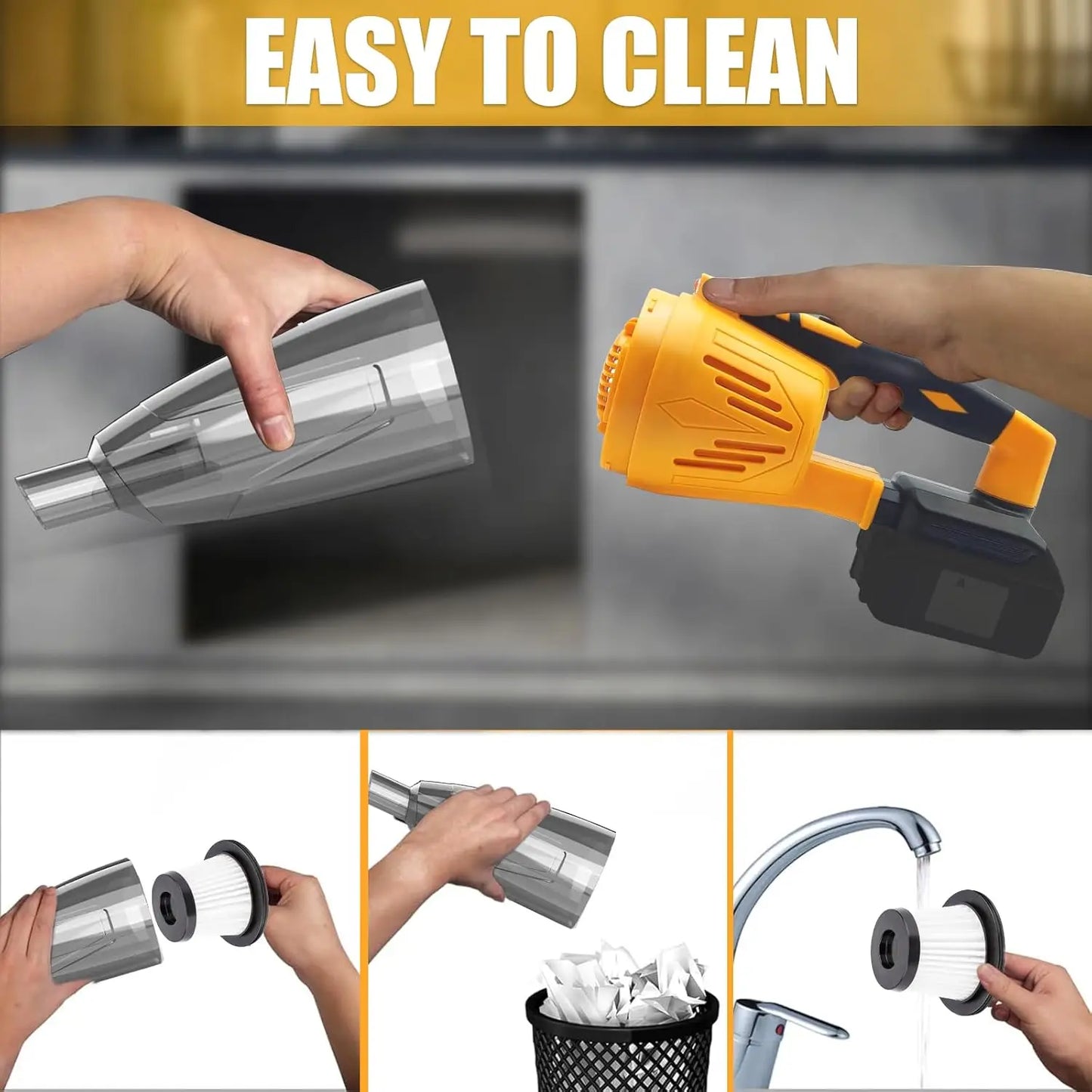 Fit For DeWALT 20V Battery Cordless Vacuum Cleaner 10kPa Handheld Blower 3 in 1 Wireless Mini Vacuum For Home & Car