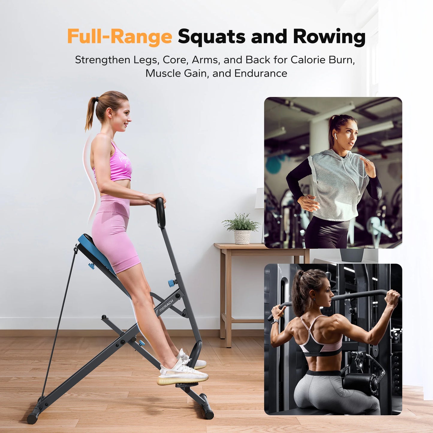 MERACH 2-in-1 Foldable Squat & Rowing Machine - Home Glute & Leg Trainer