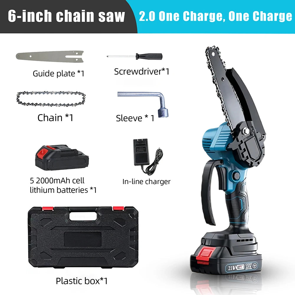 21V 6-Inch Mini Chainsaw Powerful Cordless Rechargeable Handheld Small Electric Saw 7500mAh Battery Pruning Garden Tool