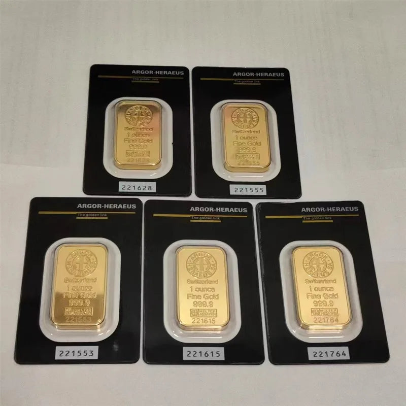 New 24K Gold Plated Swiss 1 OZ  Argor-Heraeus Gold Bar Replica Gold Bullion Gold Coin Gifts Coin Bullion Collection