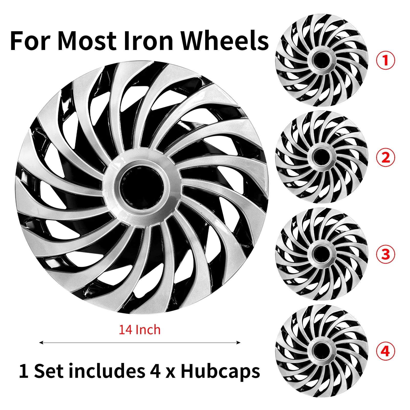 Hubcap Wheel Cover Replacement R14 Hub Caps Universal Wheel Rim Cover ABS Material Exterior Accessories Car Truck SUV -Set of 4