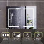 Rosahqnda anti-fog bathroom mirror cabinet with LED lighting, height adjustable shelves, 3 color temperature dimmable