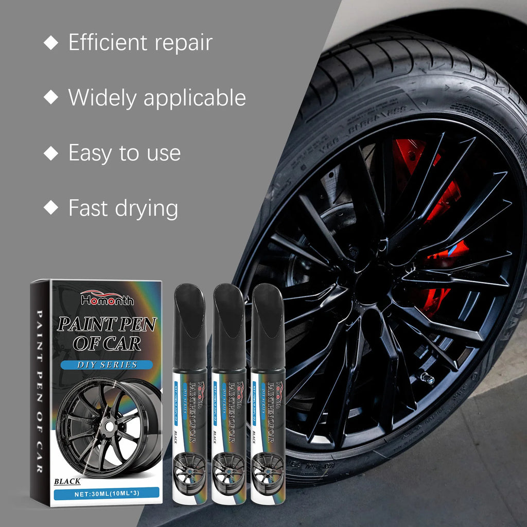 Homonth 10mlx3 Black Car Wheel Scratch Repair Pen Tire Scratch Remover Wheel Hub Scratch Repair Anti Rust Auto Paint Repair Pen