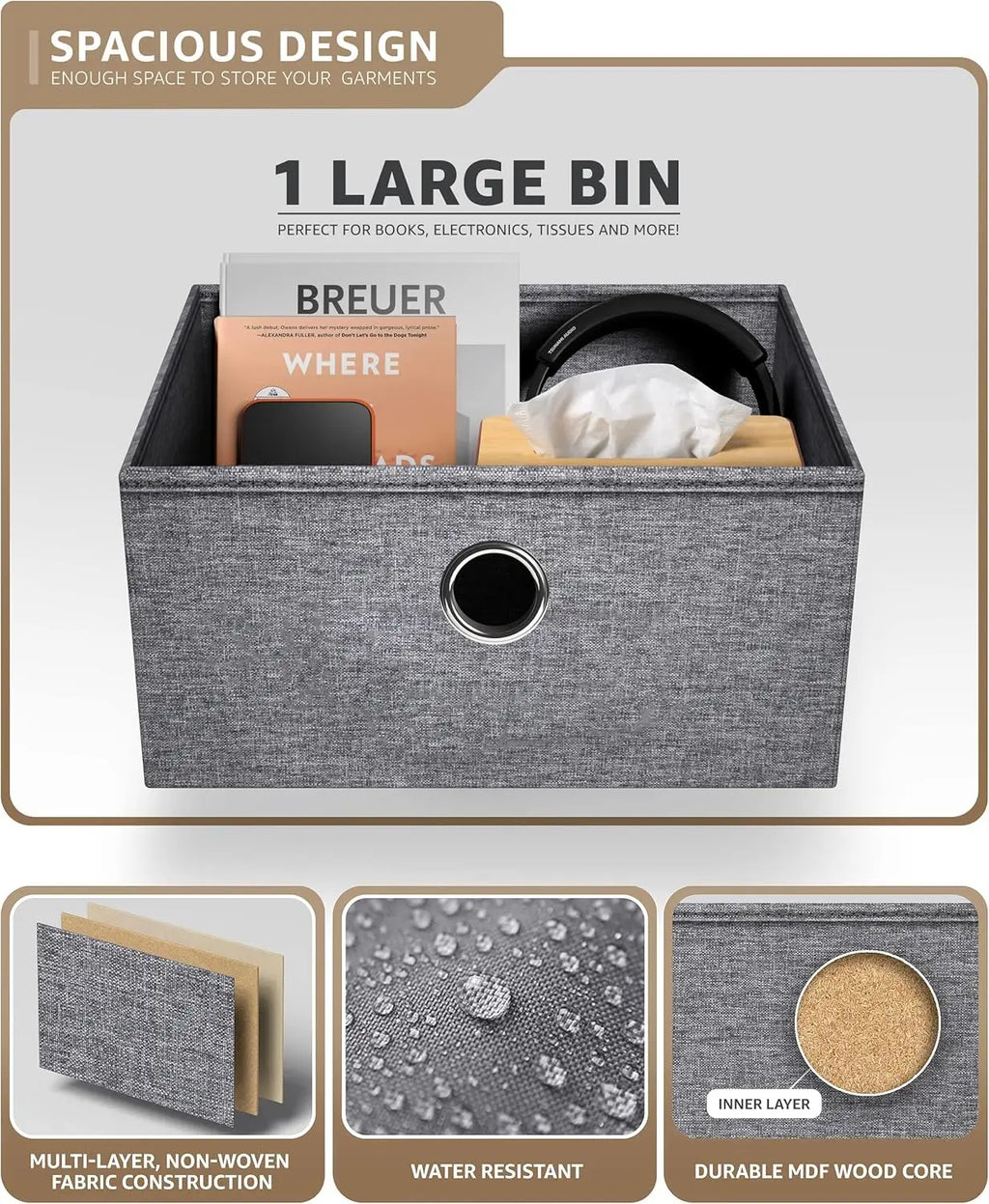 Nightstand 1-Drawer Shelf Storage - Bedside Furniture & End Table Chest Dresser with Steel Frame, Wood Top & Easy Pull Fabric Bi