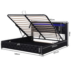 Adult chest bed 180x200 cm, double bed with slatted box and LED lighting, PU bed headboard PU, Black