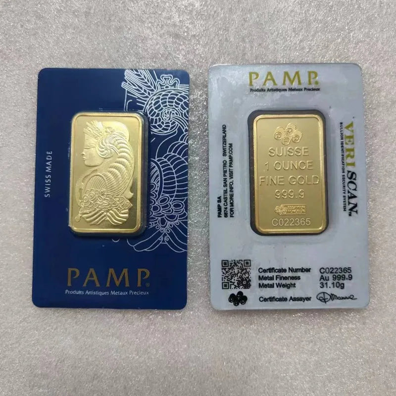 New 24K Gold Plated Swiss 1 OZ  Argor-Heraeus Gold Bar Replica Gold Bullion Gold Coin Gifts Coin Bullion Collection