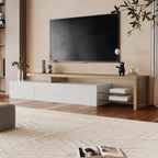 Rosahqnda TV Cabinet for Living Room,TV Lowboard,Sideboard, with LED,2 Glass Partition,3 Drawers,White High Gloss